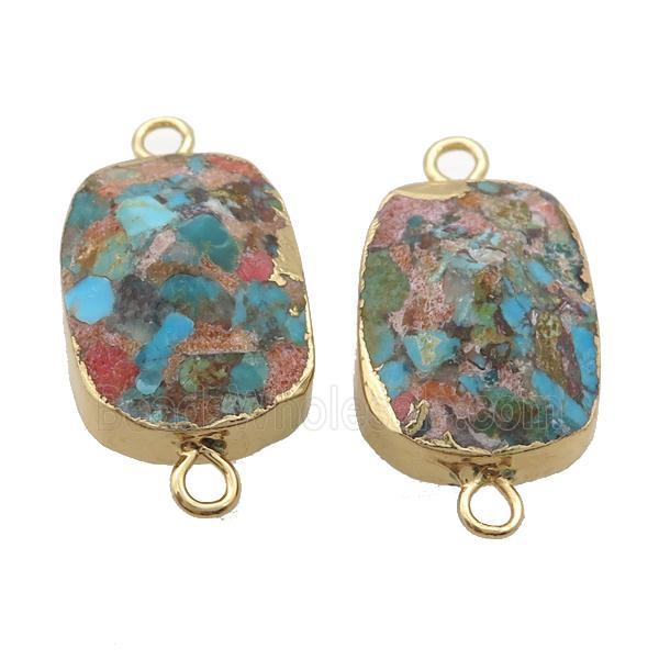 blue Mosaic Turquoise oval connector, point, gold plated