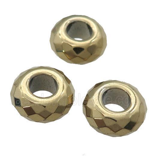 Hematite Beads with large hole, faceted rondelle, lt.gold plated