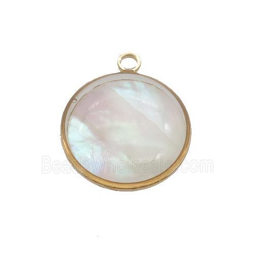 Pearlized Shell circle pendant, gold plated