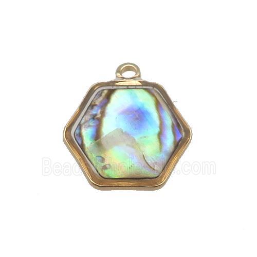 Abalone Shell hexagon pendant, gold plated