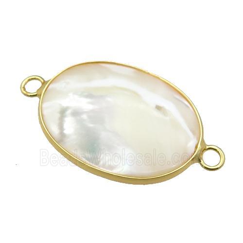 white Pearlized Shell oval connector, gold plated
