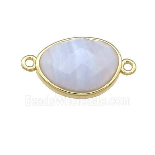 Blue Lace Agate teardrop connector, gold plated