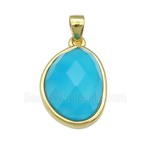 blue Agate teardrop pendant, gold plated