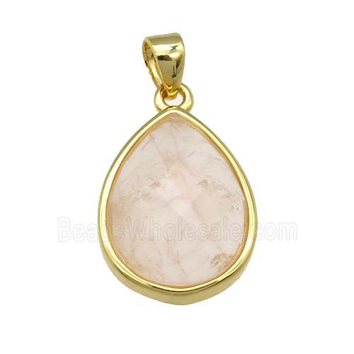 Rose Quartz teardrop pendant, gold plated