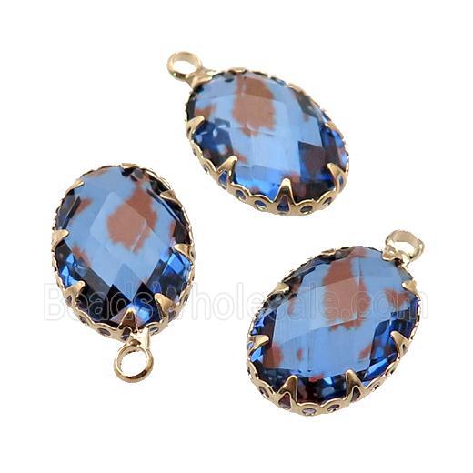 blue Crystal Glass oval pendant, gold plated