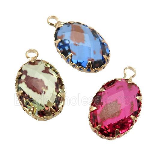 Crystal Glass oval pendant, gold plated, mixed