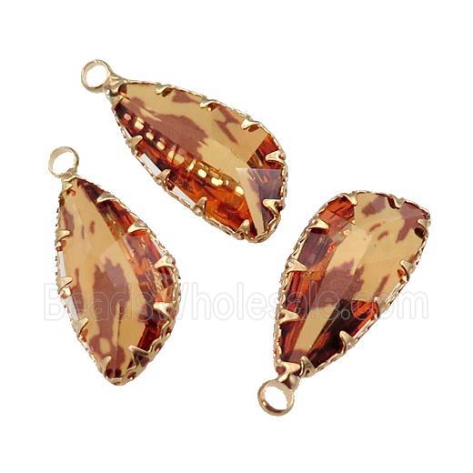 orange Crystal Glass teardrop pendant, gold plated