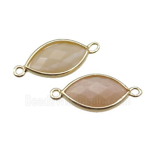 peach moonstone eye connector, faceted, gold plated