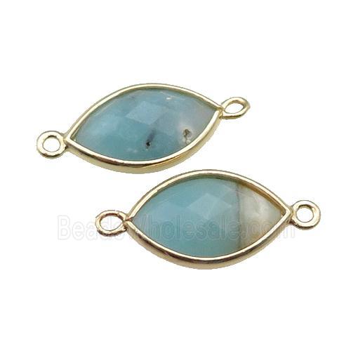 chinese Amazonite eye connector, faceted, gold plated