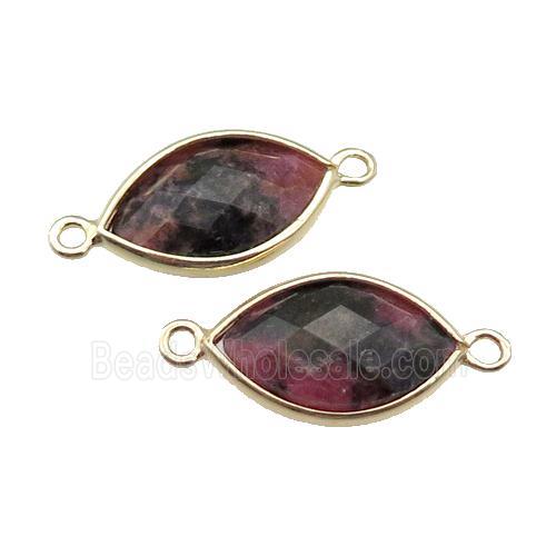 pink Rhodonite eye connector, faceted, gold plated