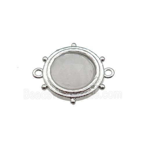 Clear Quartz circle connector, platinum plated