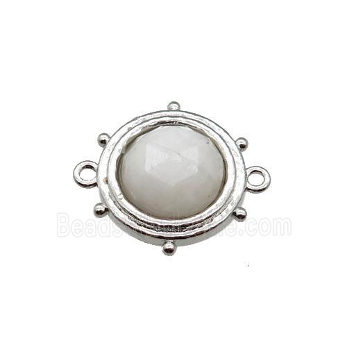 white Moonstone circle connector, platinum plated