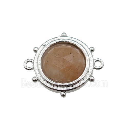 peach Sunstone circle connector, platinum plated