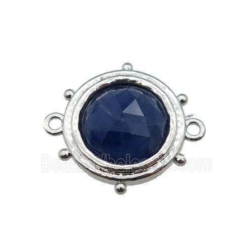 blue dye Jade circle connector, platinum plated