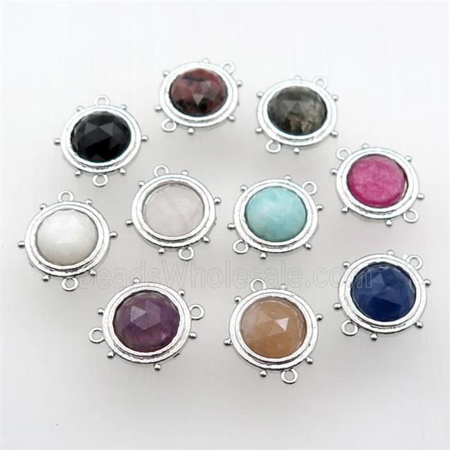 mix Gemstone circle connector, platinum plated