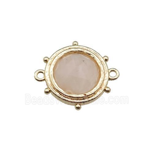 Rose Quartz circle connector, gold plated