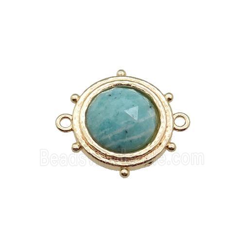 green Amazonite circle connector, gold plated