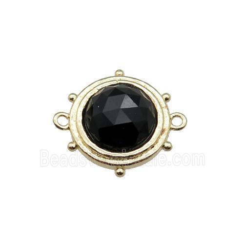 black Obsidian circle connector, gold plated