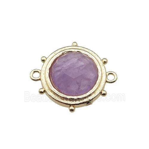 purple Amethyst circle connector, gold plated