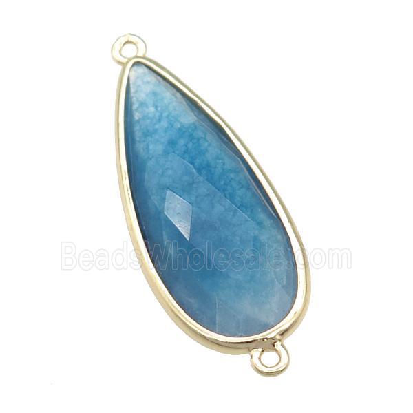 blue Crystal Glass teardrop connector, faceted, gold plated