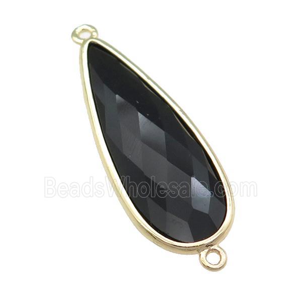 black Crystal Glass teardrop connector, faceted, gold plated