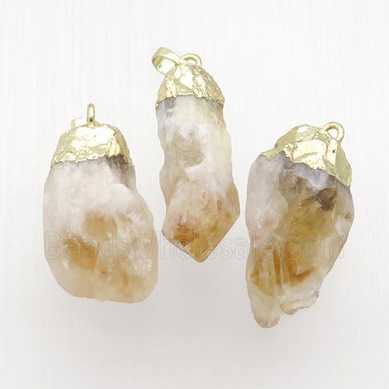 rough Citrine nugget pendant, freeform, gold plated