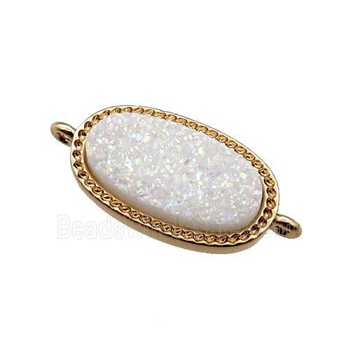 white druzy quartz oval connector, gold plated