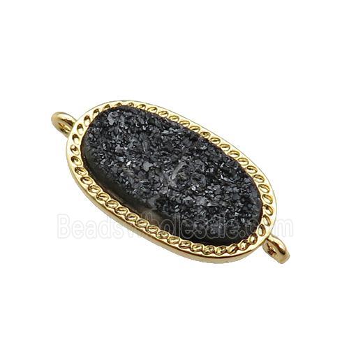 black druzy quartz oval connector, gold plated