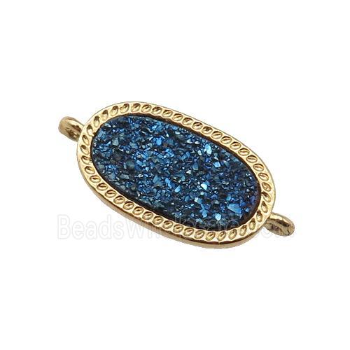 blue druzy quartz oval connector, gold plated