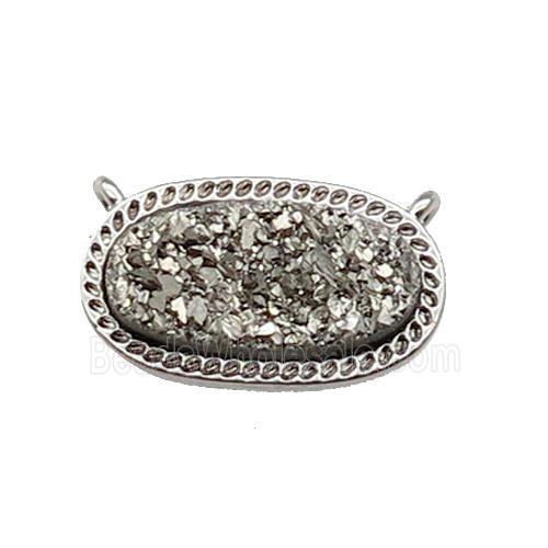 silver druzy quartz oval pendant, platinum plated