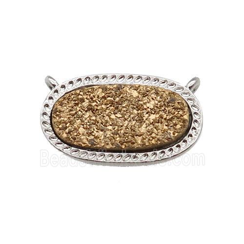 gold druzy quartz oval pendant, platinum plated