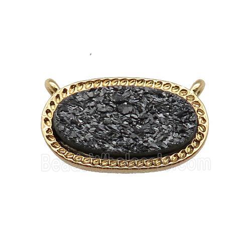 black druzy quartz oval pendant, gold plated