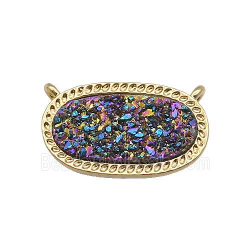 rainbow druzy quartz oval pendant, gold plated
