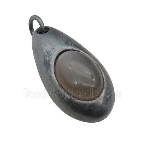 copper teardrop pendant with grey Moonstone, antique bronze