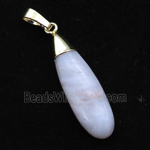 Blue Lace Agate teardrop pendant, gold plated