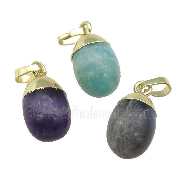 mix Gemstone egg pendant, gold plated