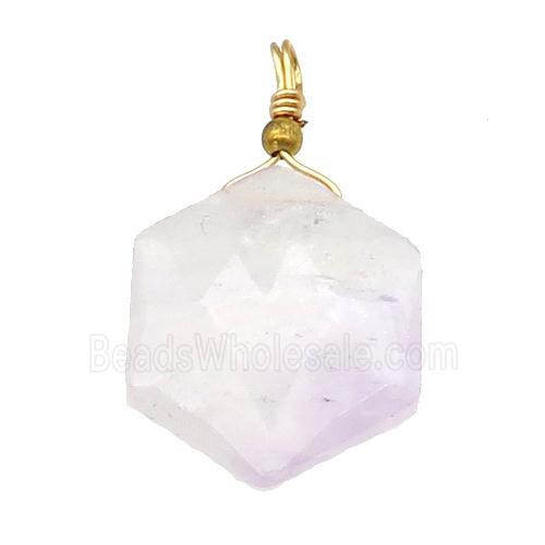 purple Chalcedony pendant, hexagon, wire wrapped