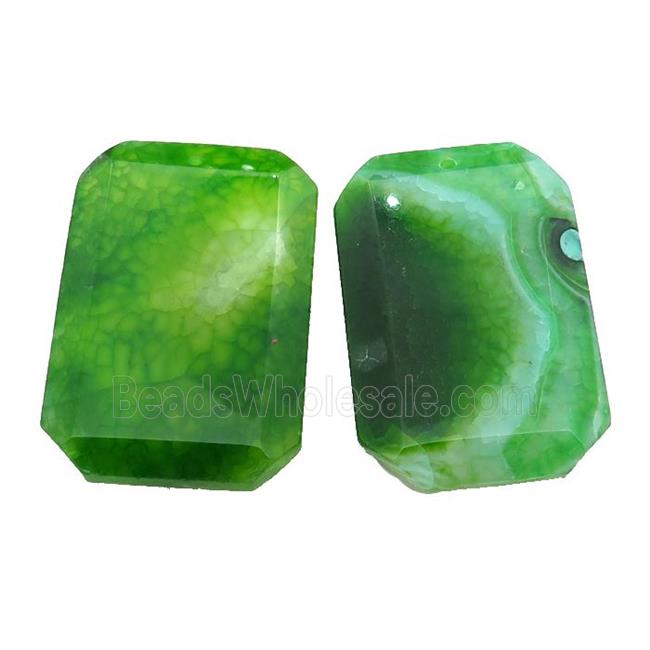 natural Agate rectangle pendant, dye, green