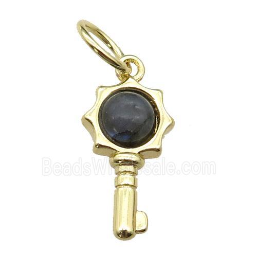 copper Key pendant pave Labradorite, gold plated