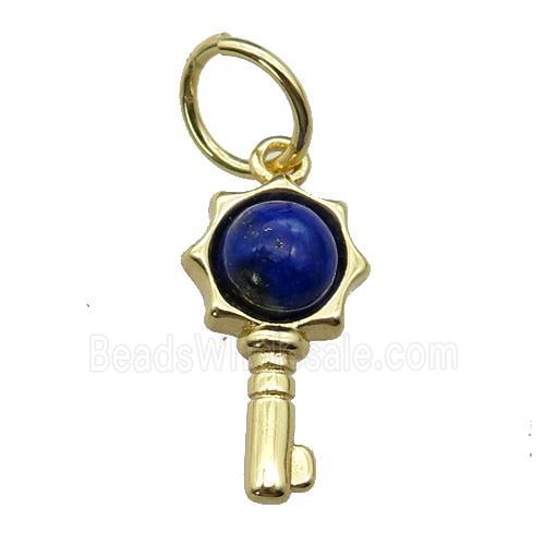 copper Key pendant pave Lapis, gold plated