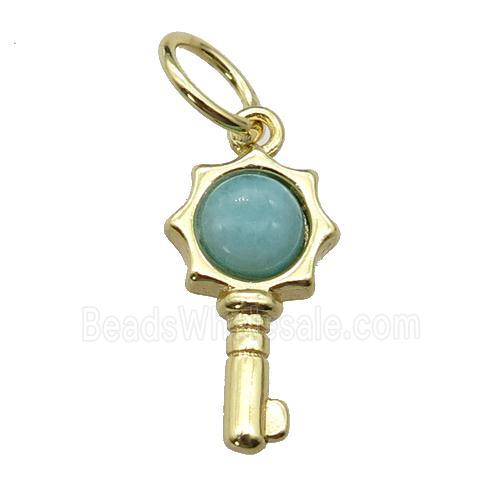 copper Key pendant pave Amazonite, gold plated