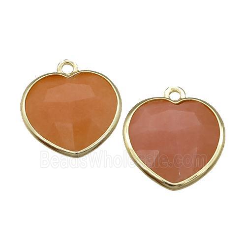 peach Sunstone heart pendant, gold plated