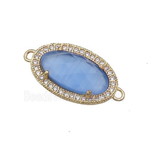 Blue Cat Eye Stone Connector Oval Gold Plated