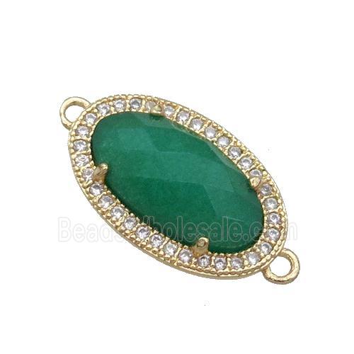 Green Dye Jade Connector Oval Gold Plated