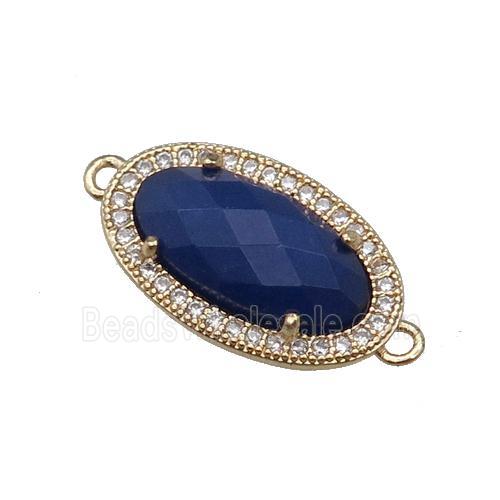 Blue Dye Jade Connector Oval Gold Plated