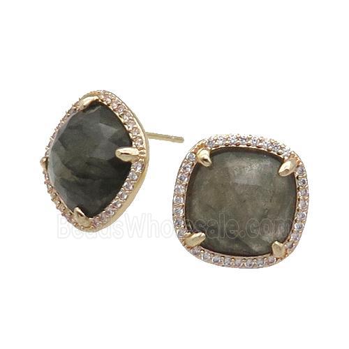 Labradorite Stud Earring Square Gold Plated