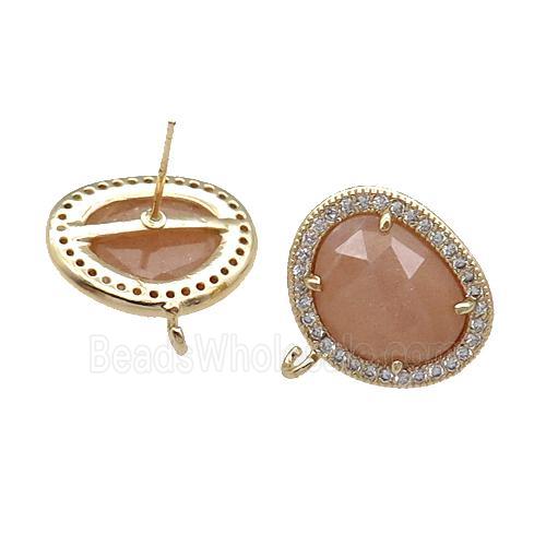Peach SunStone Stud Earring With Loop Potato Gold Plated
