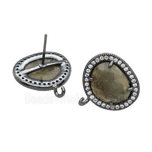 Labradorite Stud Earring With Loop Potato Black Plated