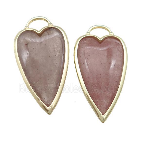 Pink Strawberry Quartz Heart Pendant Gold Plated
