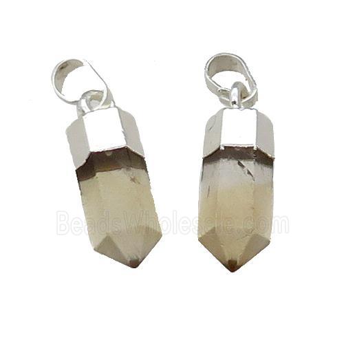 Smoky Quartz Bullet Pendant Silver Plated